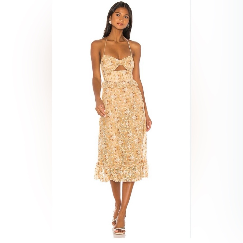 Revolve Jessica Majorelle Midi Dress inTuscany Yellow Cutout Boho Wedding Size M